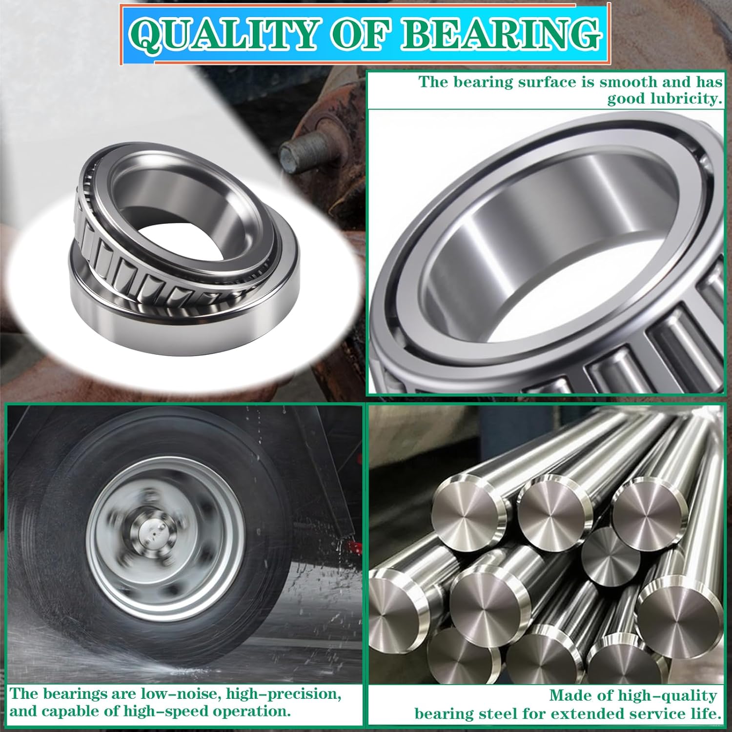 4 Sets 25580 15123 Trailer Axle Hub Bearings Kit for 5200-6000 lbs Trailer #D42 Tapered Spindle with 21333TB Grease Seals, 2.44'' Dust Caps,Rubber Plugs, Cotter Pins,Spindle Nuts and Washers