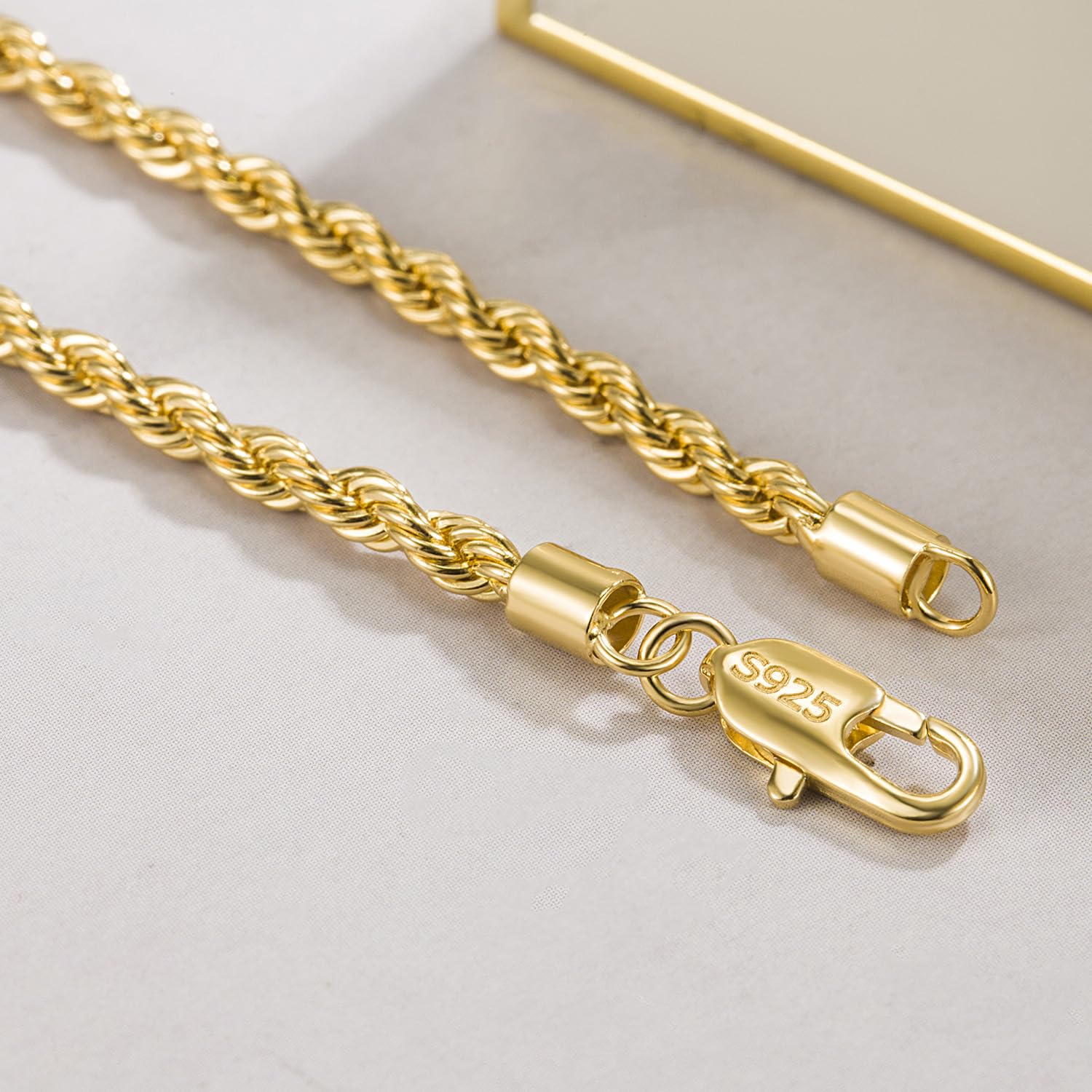 Dankadi Collana a corda fine 3 mm per ciondolo in argento 925, catena intrecciata a maglia, placcata oro 16-30" (40-76 cm), design italiano, regalo per festa di compleanno per uomo e donna