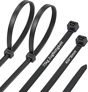 20 Stück lange Kabelbinder Schwarz 300/400/500mm mit 75 kg Zugfestigkeit UV-Beständig ultra stark für Innen- und Außenbereich, Mehrzweck selbstsichernd Industrie