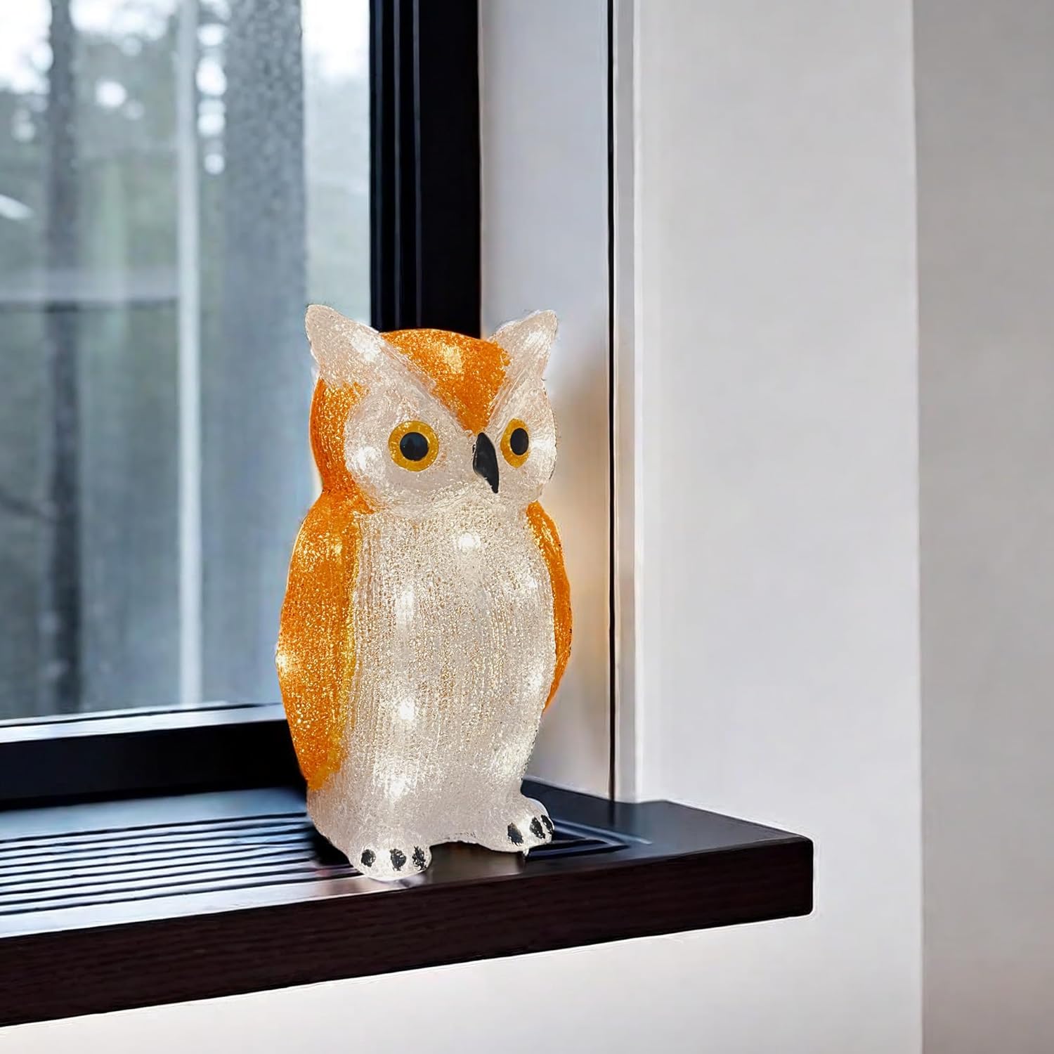 Gloworm YKL-1018, 22.5CM Acrylic Owl Lighting, Garden/Home Figure Light Up, 24 Warm White LEDs, 6H Timer, Dual Power Supply USB or Batteries: 3 x AA (Not Included) Garden/Home Decoration Indoor