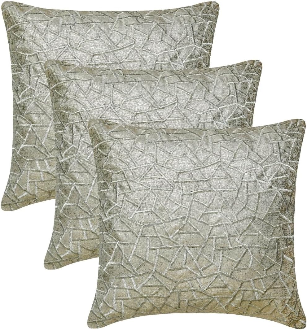 The HomeCentric Decorative Pillow Cases Silver & Gray 16"x16" (40x40 cm) Jacquard Jacquard, Foil, Embroidered, Mosaic Throw Pillow Cover for Sofa, Geometric Modern - Metallic Mosaic