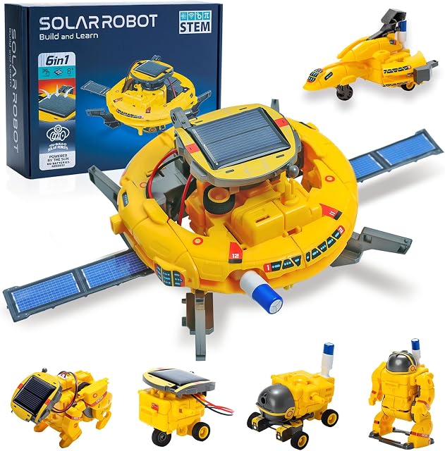 STEM Éducation Robots solaires Jouets pour les enfants Âge 8+, 6-in-1 DIY Space Kit de science des jouets, 120 Pcs Building Experiment Robotics Set Cadeaux d'anniversaire pour les garçons & Filles