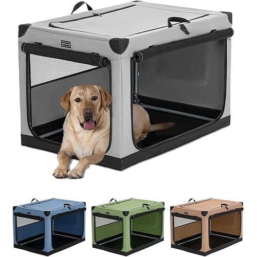 Petsfit Dog Crates for Medium Dogs 36Inch, Adjustable Fabric Cover by Spiral Iron Pipe, Chew Proof Strengthen Sewing Fabric Dog Crate 3 Door Design Light Grey