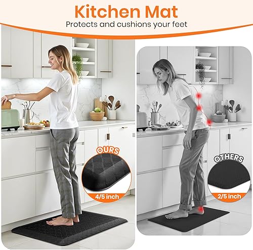 Miniatura 7 de Tapetes de cocina extra gruesos de 45 pulgadas para piso, antideslizantes, antifatiga, tapete de fregadero impermeable resistente a las manchas,