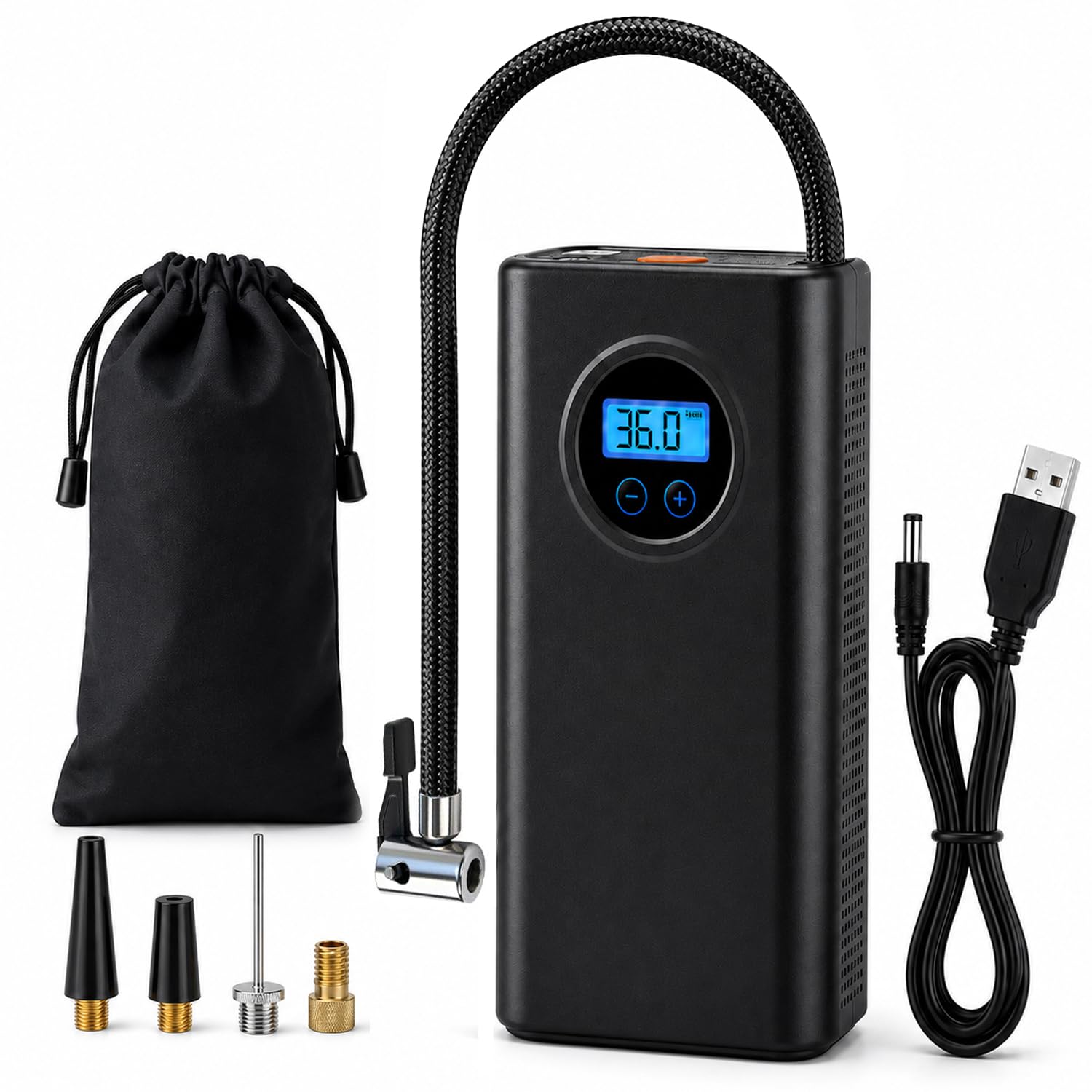 US1984 Car Tyre Inflator, Rechargeable Portable Air Compressor, 2X Fast Inflation, Cordless and Accurate Tire Pressure with digital display, 150PSI Auto Shut Off Air Pump for Car, Bike, Cycle, Ball-image-12