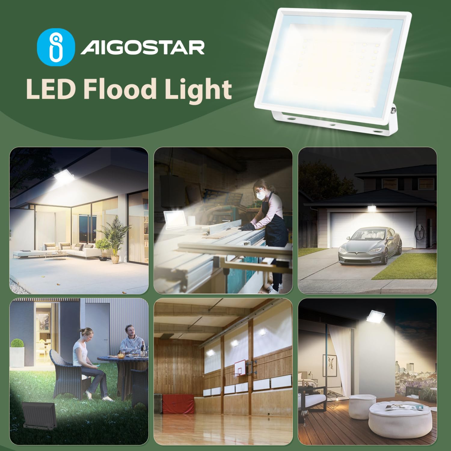 Aigostar Foco LED Exterior 50w,4300LM Foco Proyector LED,IP65 Impermeable Luz de Seguridad,Natural 4000K Luces led exterior, Para Jardín, Patio,Garaje, Paquete de 4