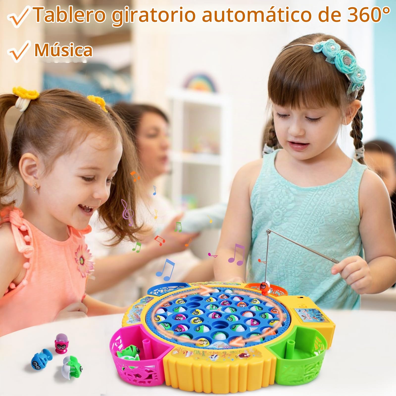 Juguete de Pesca Eléctrico, Juego Musical y Giratorio con 45 Peces y 4 Tiras de Caña, Juego de Pesca Magnético Juego de Mesa, Juegos Educativos Regalos para Niños/Niñas de 2 3 4 5 6 Años | Juego de Pesca Magnético Juego de Mesa, Juego Musical y Giratorio,