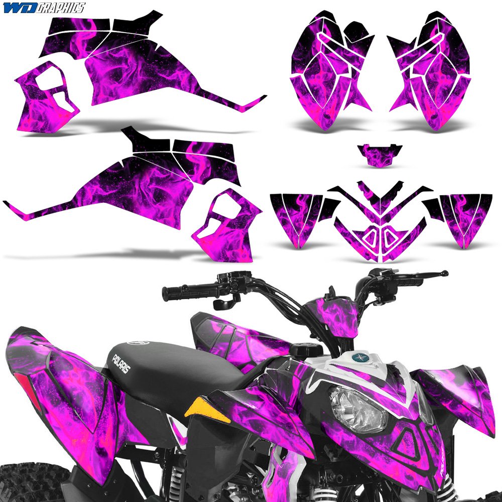 ATV Graphics kit Sticker Decal Compatible with Polaris Outlaw 90/110 2002-2011 - Flames Pink