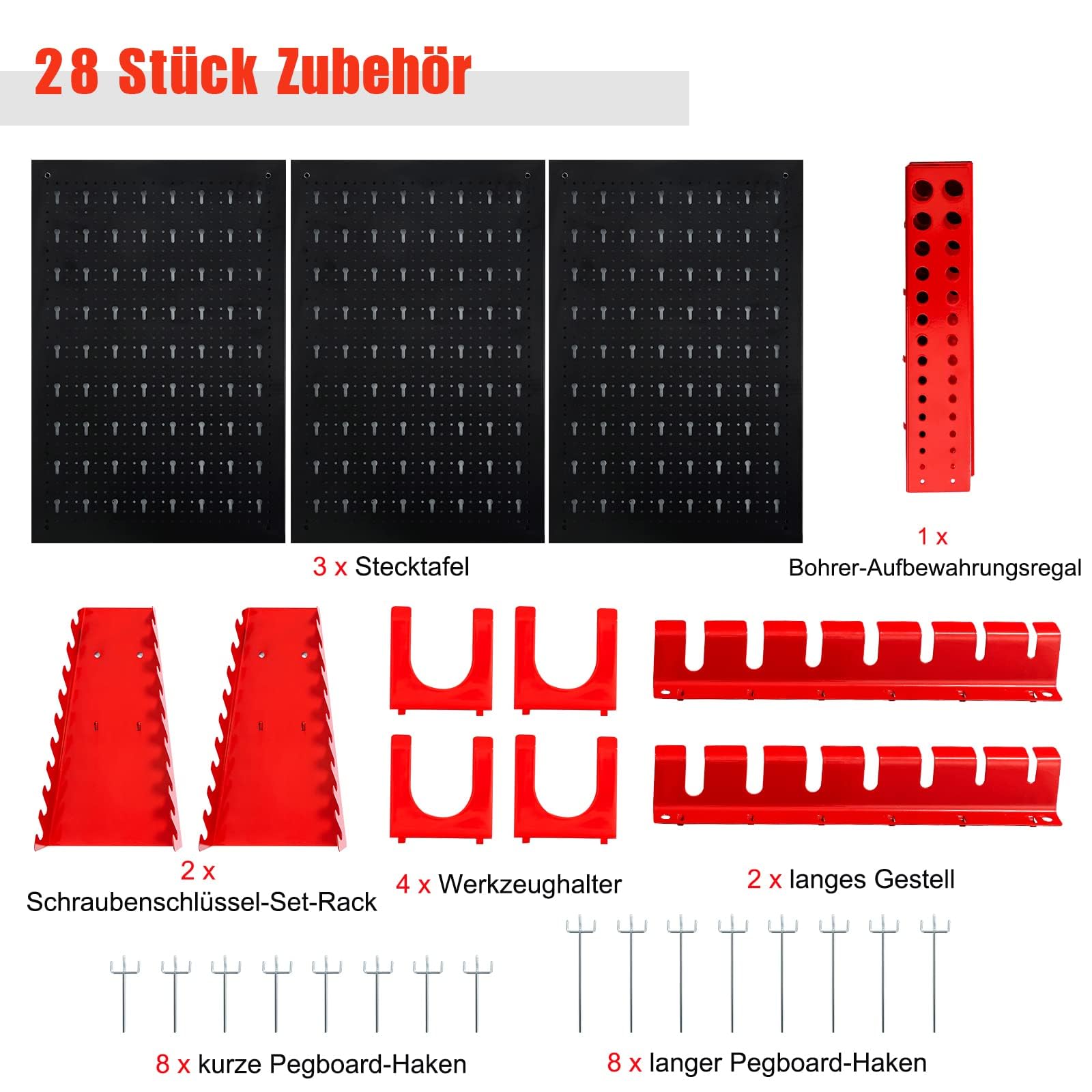 COSTWAY Ścianka narzędziowa zawiera 28 części, 120 x 60 cm, 3 płyty perforowane, idealne do garażu i warsztatu
