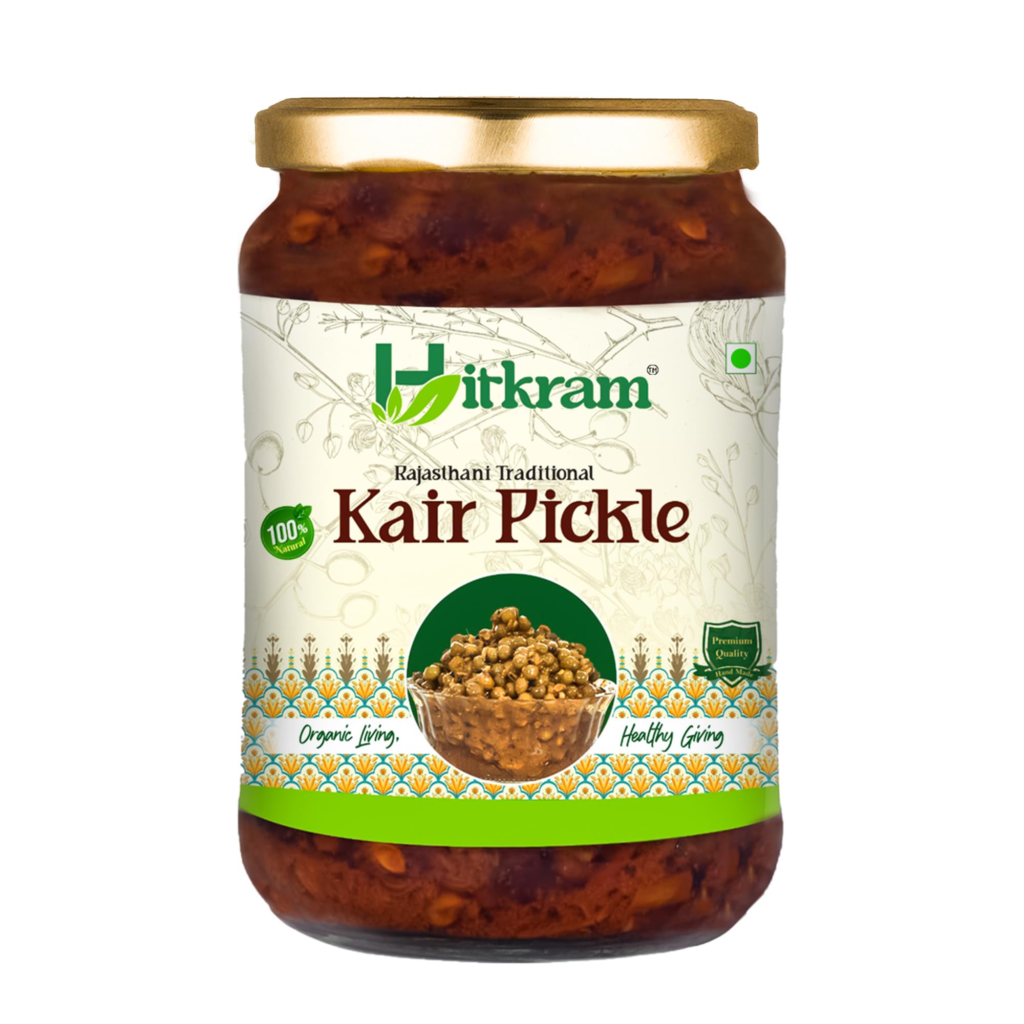 Hitkram Rajasthani Kair Pickle 1 kg Traditional Raw Tiny Ker Achar in Premium Glass Jar with No Preservatives
