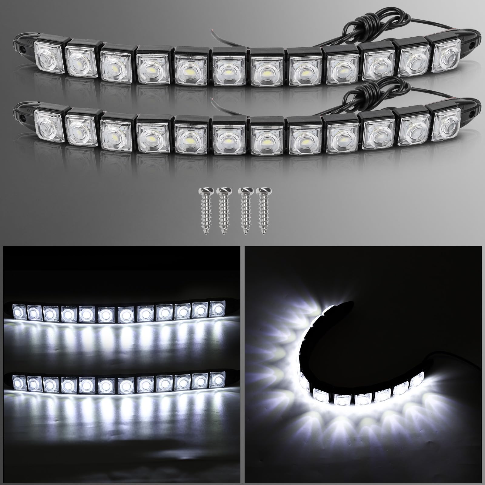 Luci Diurne A LED Per Auto - 8 LED Super Luminosi, Impermeabili, 6000K Bianco, 12V - Foto 2