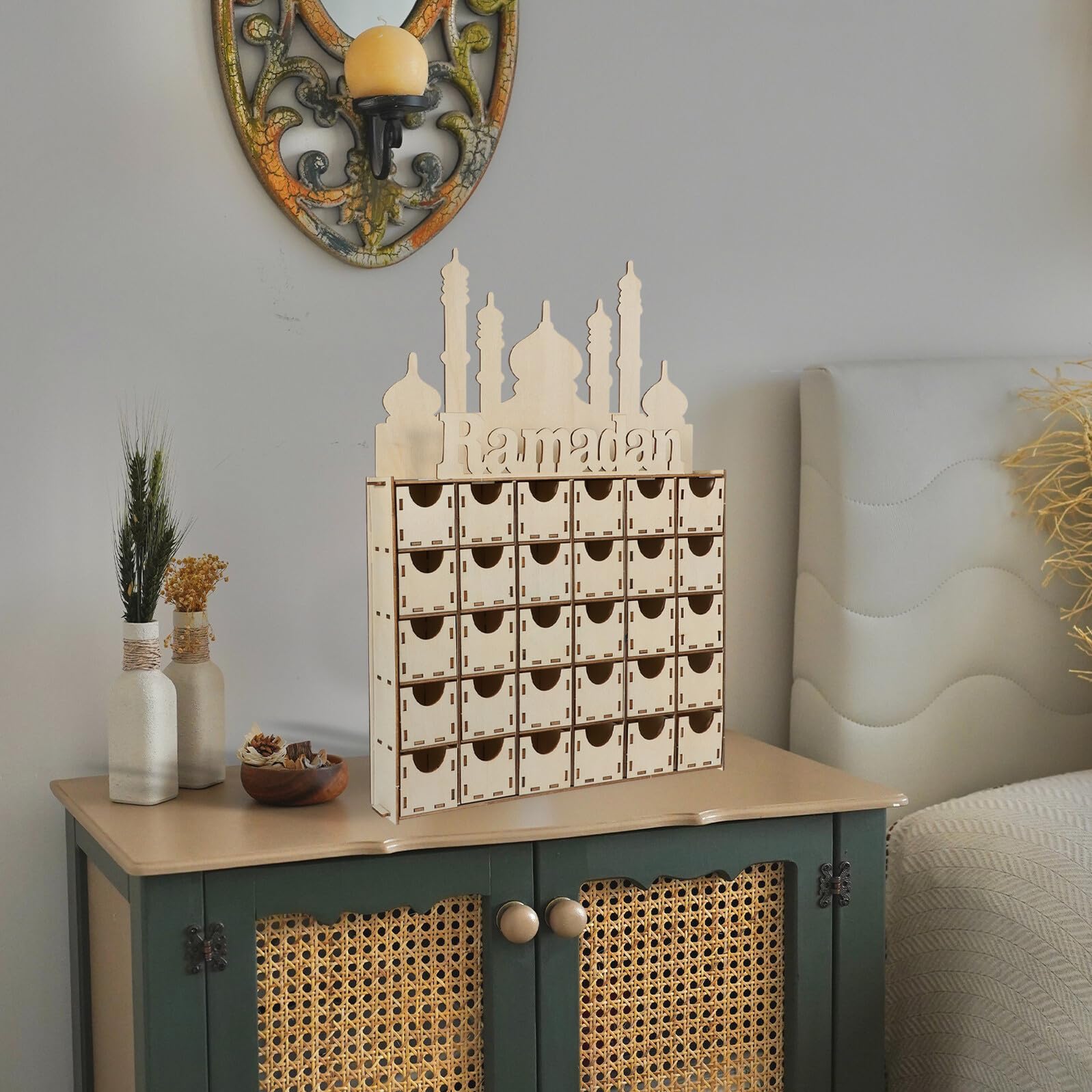 Calendrier en Bois Décoratif pour Ramadan Compte à Rebours DIY avec Décoration de Table Festive pour Eid Mubarak