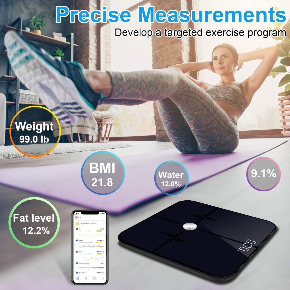 Wecolor Bluetooth Body Fat Scale, Bathroom BMI Weighing Digital Scale, Smart Body Fitness Analysis Scale Sync Data with Smartphone APP : Everything Else