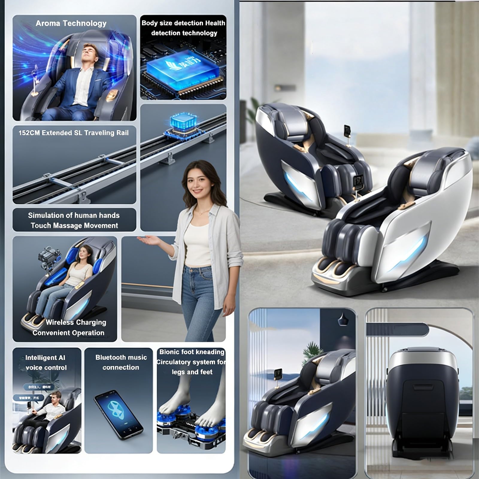 Sedia Da Massaggio Posteriore, piede Lombare Testa Collo E Spalla Massaggio Zero Gravity Recliner Connessione Bluetooth Anziani Touch Screen Commuter