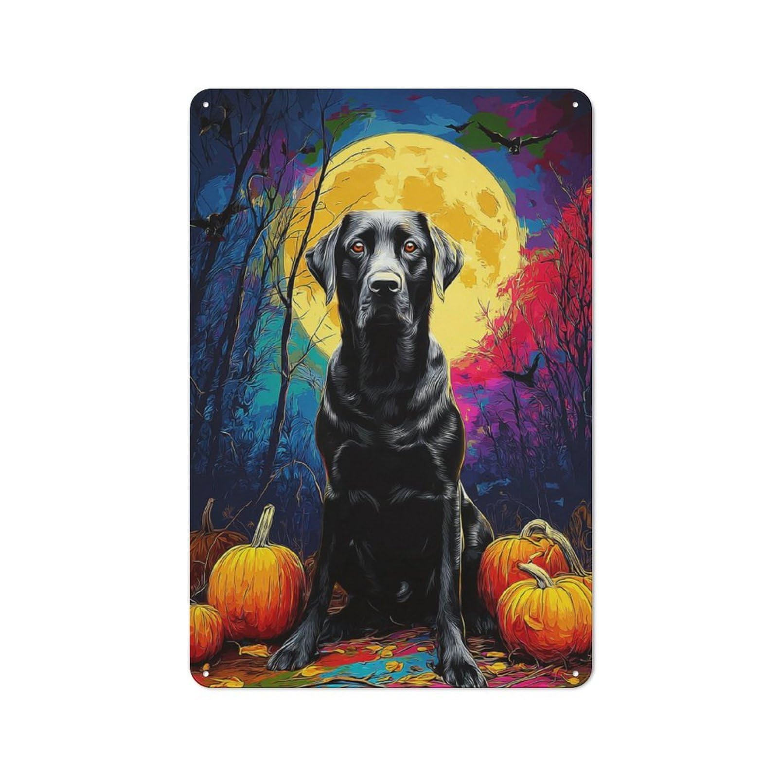 Junmoney Halloween Moonlit Pumpkin Dog Scene Clean Industrial Industrial Metal Sign 30X20cm, Studio Wall Art For Loft, Studio, Office Or Creative Room