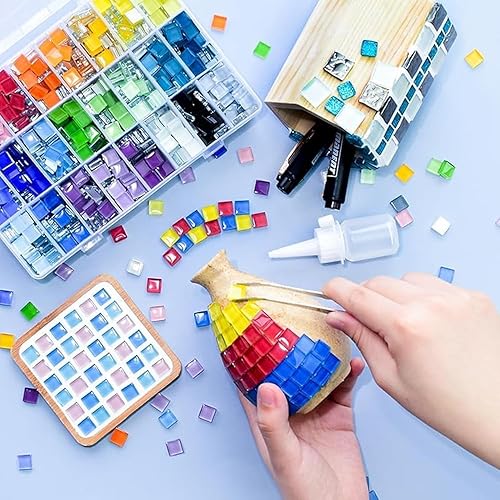 Miniatura 3 de AITINIA Azulejos de mosaico para manualidades, kits de mosaico de bricolaje para adultos, piezas de vidrio coloridas a granel de 1.32 libras para