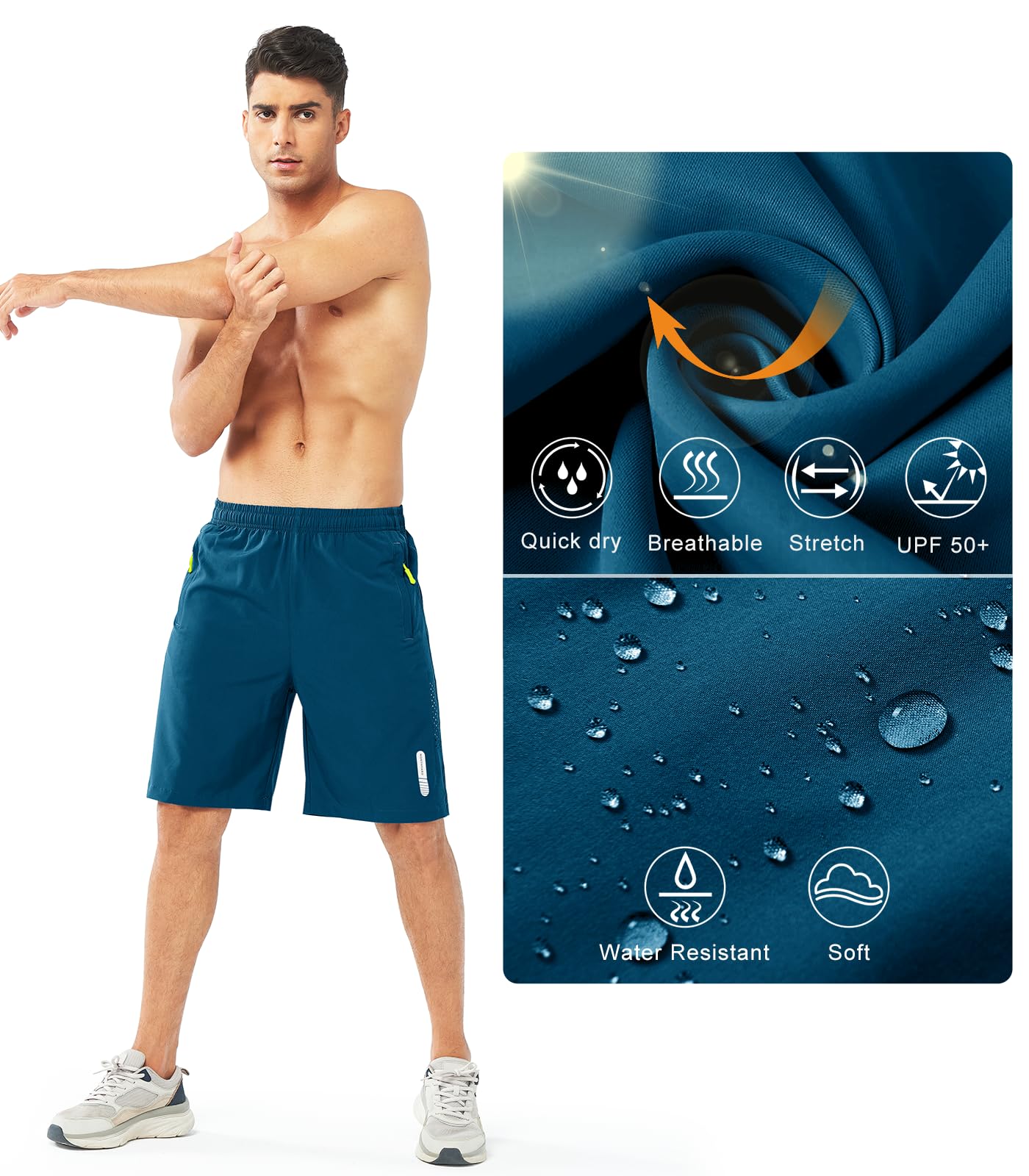 NORTHYARD Męskie sportowe spodenki do biegania szybkoschnące spodenki treningowe 17,8 cm/12,7 cm/23 cm lekkie sporty siłownia koszykówka tenis piesze wycieczki, Seablue, L