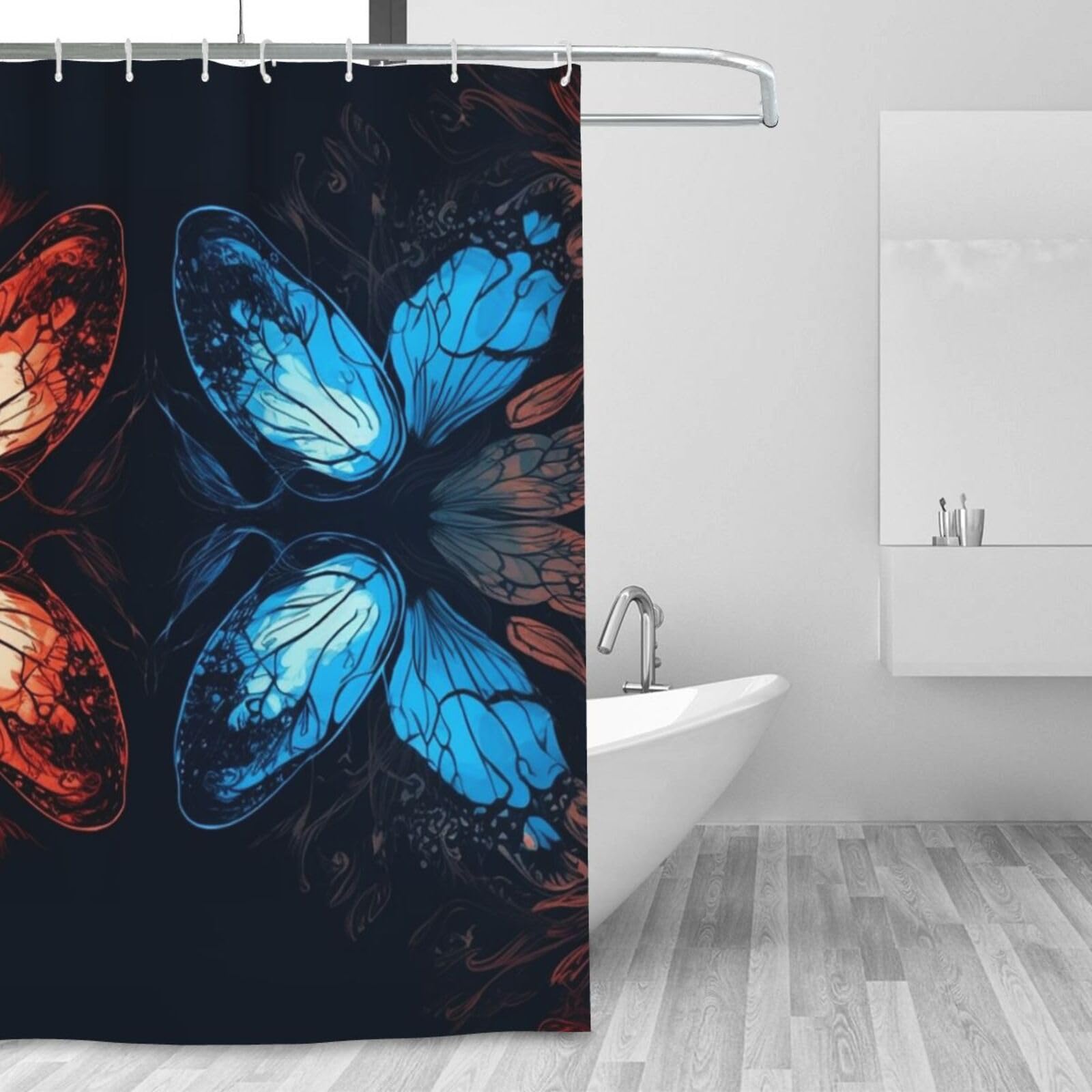 Rideau de douche d'hiver imperméable lavable à imprimé papillons bleus rouges 183x183cm