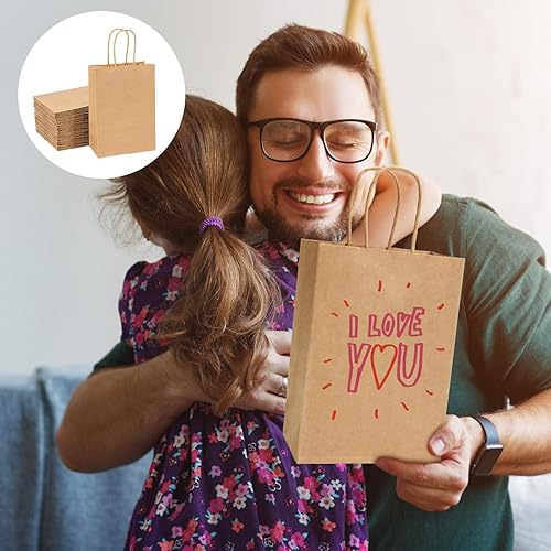 Miniatura 7 de RAIHOMKIT Bolsas de papel marrón con asas, 125 bolsas de regalo pequeñas marrones, bolsas de papel kraft de 5.9 x 3.15 x 8.25 pulgadas, bolsas