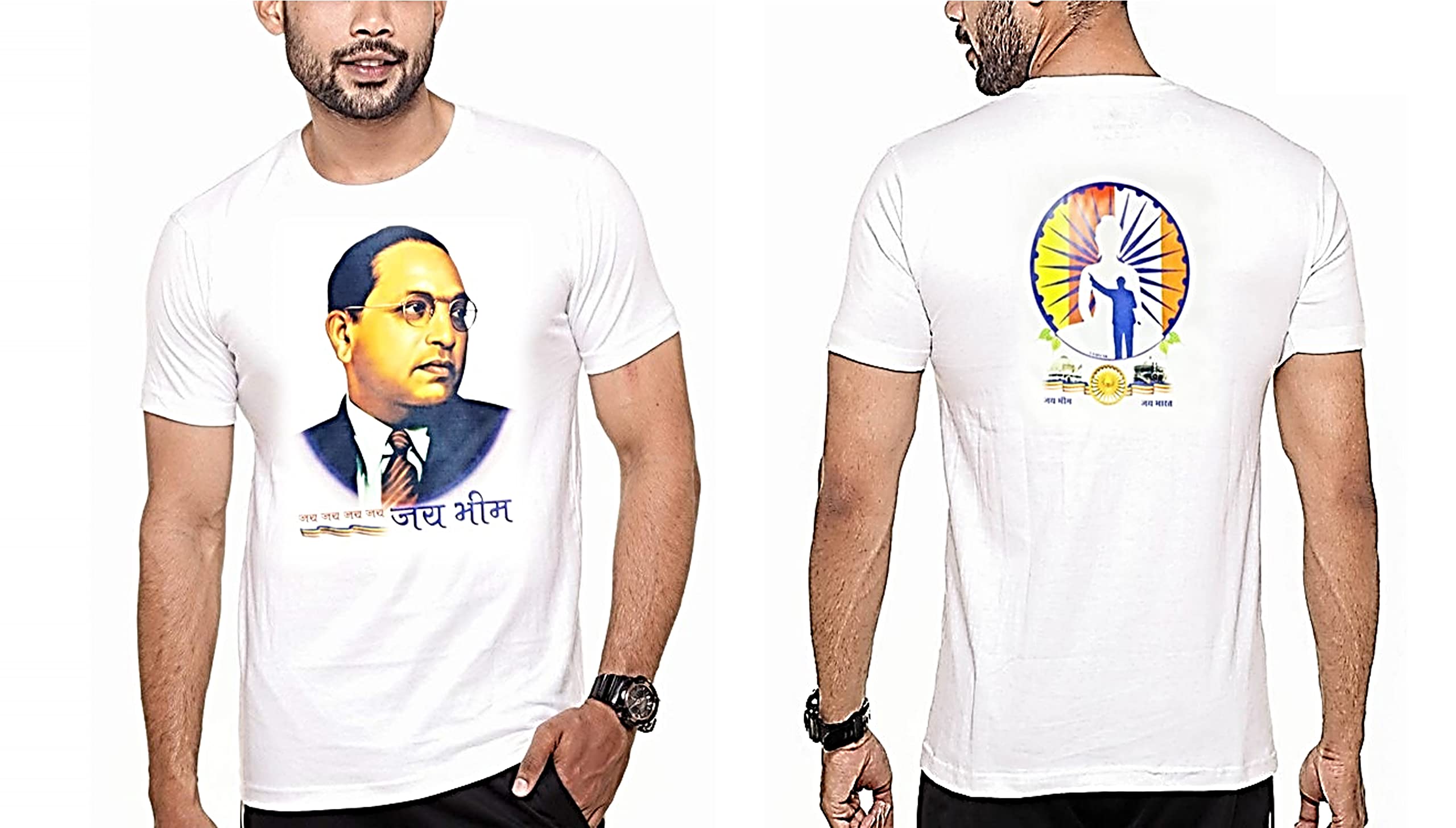 UNIq Regular Fit Baba Saheb Ambedkar ? Jai BHIM Printed Round Neck & Half Sleeve White Poly Cotton T-Shirt for Boys/Men/Brother/Friends/Boy Friend on Ambedkar Jayanti. (Jai Bhim)