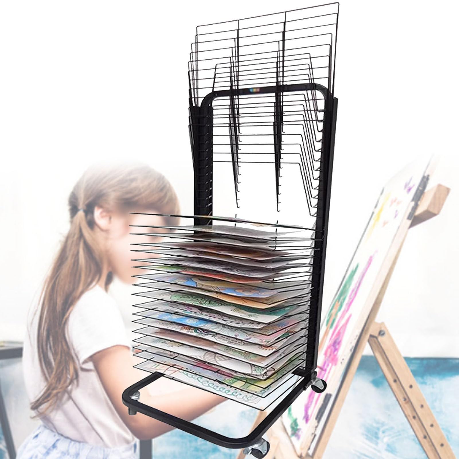 Aioneer Art Drying Rack For Classroom - Mobile Paint Drying Rack, Classroom Drying Rack For Painting, Art Storage Painting Drying Rack With Wheels, Ideal For Schools And Art C,25Layers