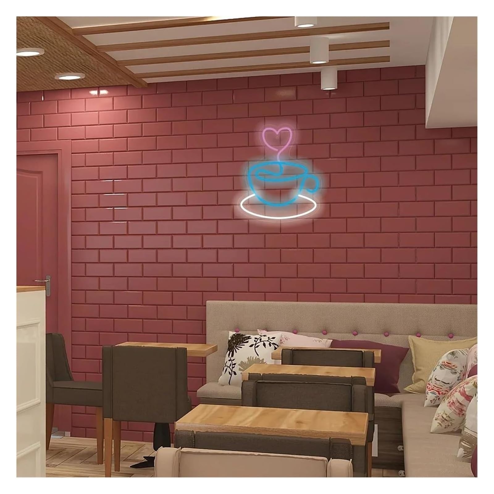 Personalizado para letreros de neón Taza de café con corazón, letrero artístico LED neón, para ideal para habitaciones, cafeterías, cocinas, pubs y clubes