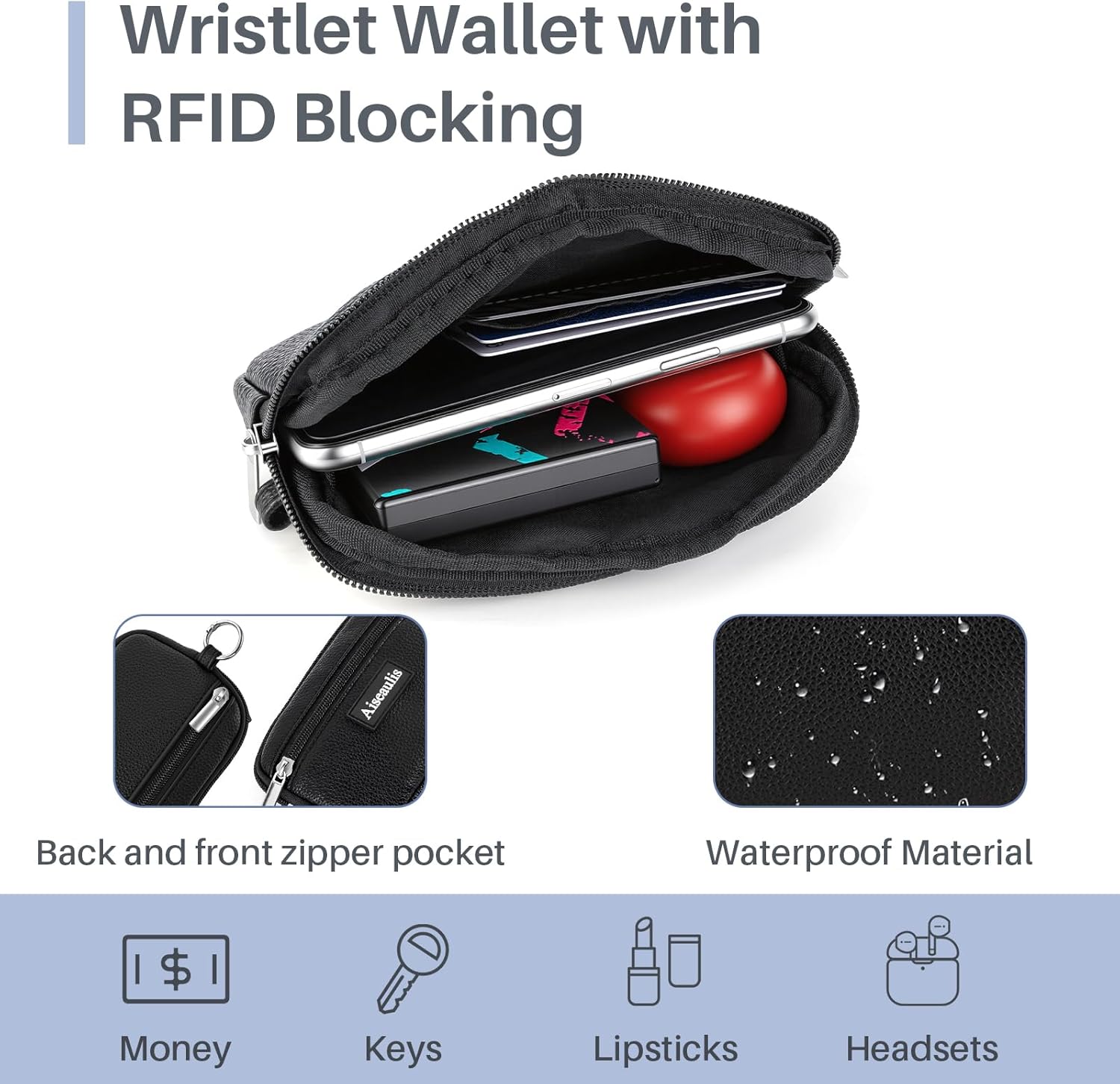 Clip and Go Strap for Phone with Wallet Crossbody, Detachable Zippered RFID Wristlet Wallet, Adjustable Phone Lanyard & Ultra-Thin 360° Rotatable Metal Tabs for All Smartphones - Image 5