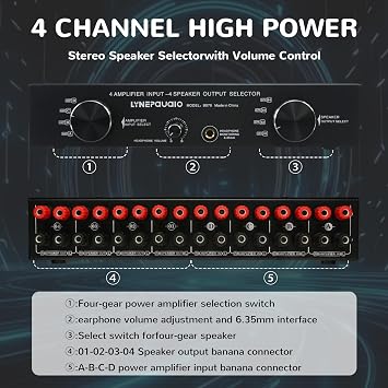 Amplifier Speaker Switcher Selector Supports 4 Input 4 Output