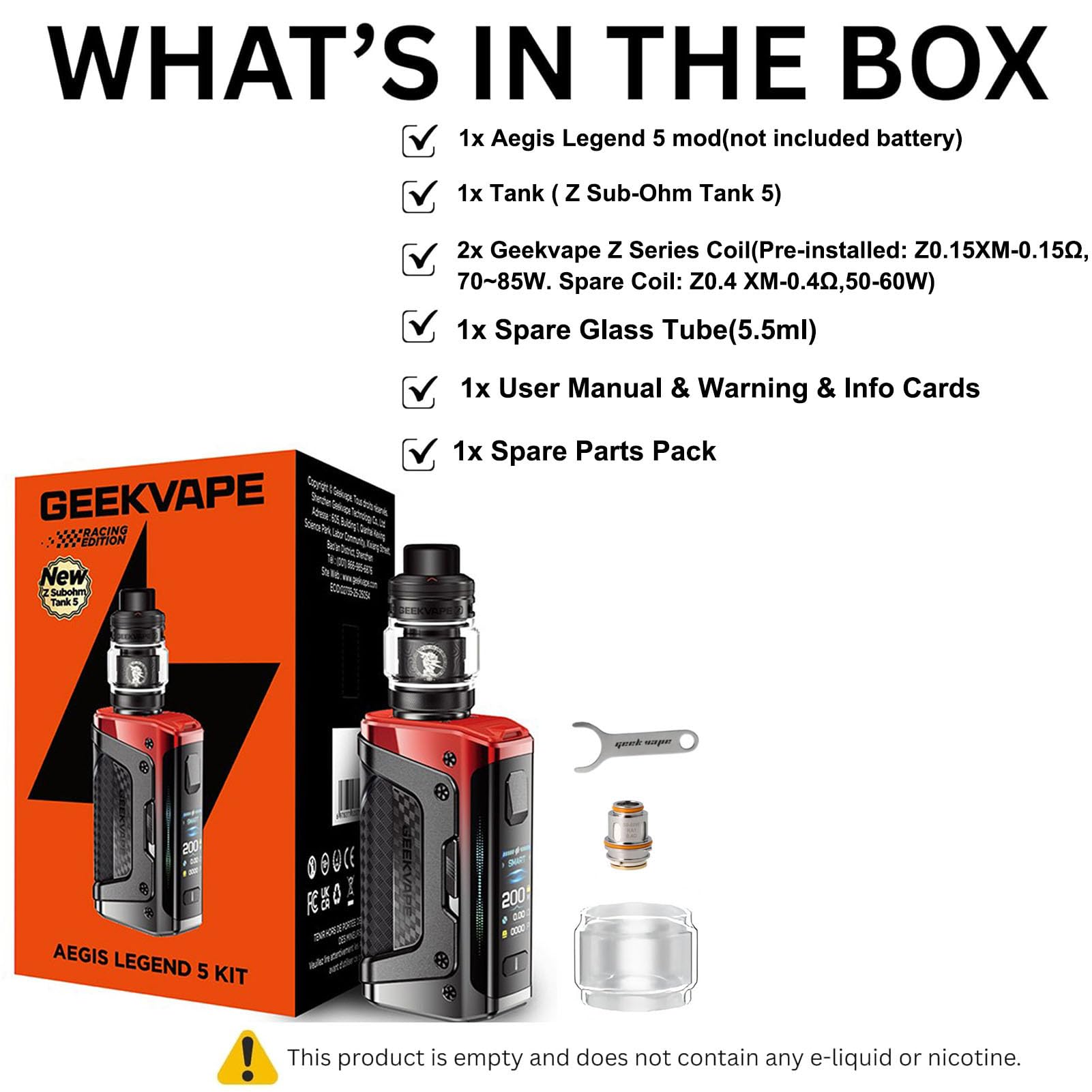 GEEKVAPE Aegis Legend 5 Kit (Z sub ohm tank 5 Version) 200W TC Box Mod (Battery Not Include) Vape with 7ml Atomizer Vaper Z XM Coil (0.2Ω/0.4Ω）Vaporizer No Nicotine