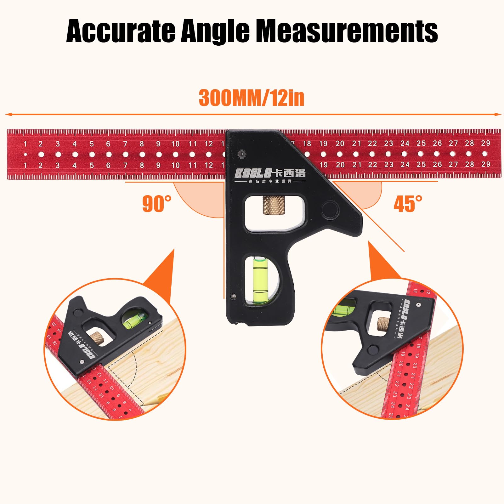 300mm Set Combination Square Multifunctional, Squares Woodworking Tools With Level Bubble - Image 2
