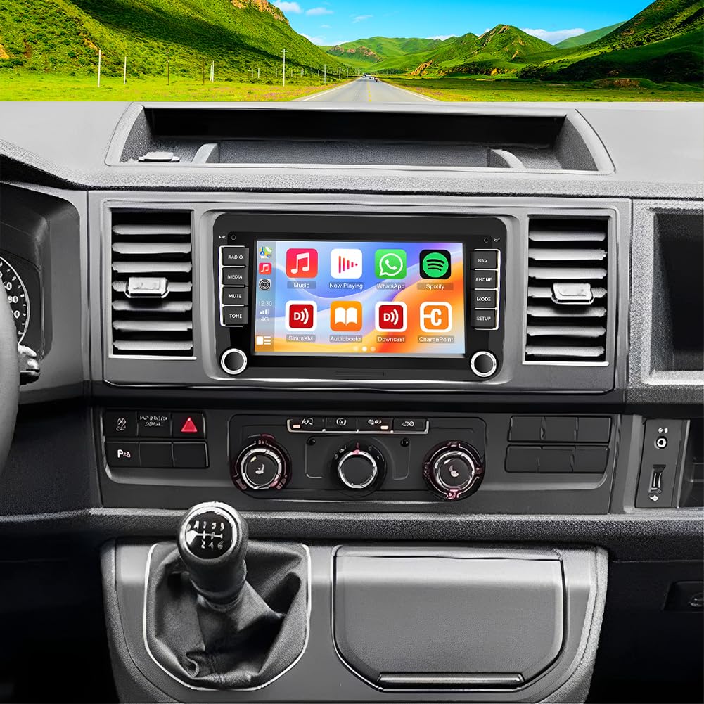 Radio samochodowe z systemem Android 14, 2 DIN, do VW Caravelle T6 2015-2020, z bezprzewodowym Carplay, Android, podwójne radio DIN, 7 cali, ekran dotykowy z nawigacją GPS, WiFi, Bluetooth, RDS, FM