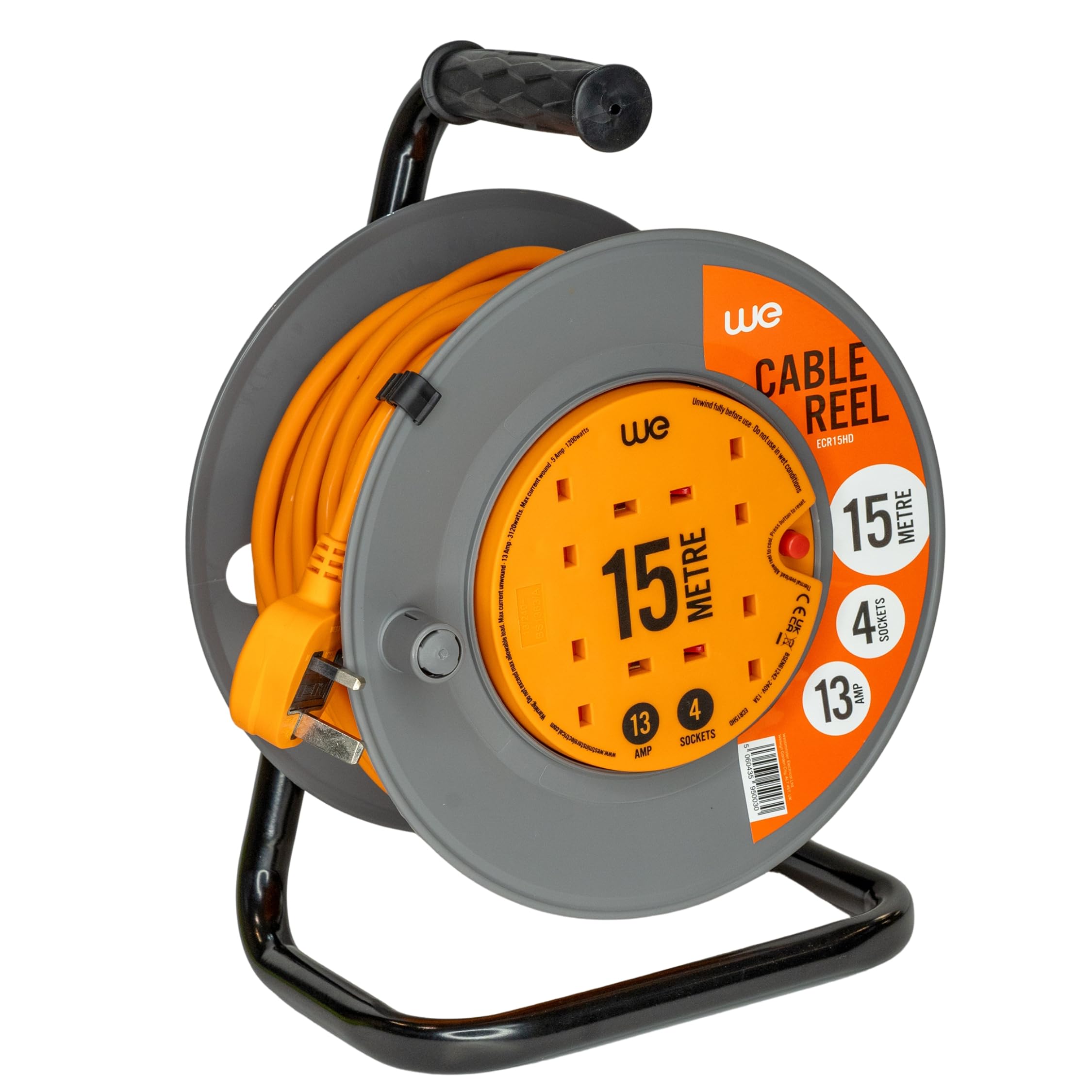 Westminster Electrical Orange/Light 4 Gang Heavy Duty Mains Extension Reel, 15M