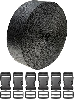 カバンテープ 6M 25mm ワンタッチ式バックル アジャスター 6 セット (幅25mm 黒)