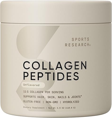 Sports Research Péptidos de colágeno Polvo de proteína de colágeno hidrolizado tipo 1 y 3 para piel, uñas y articulaciones saludables Nutrientes y