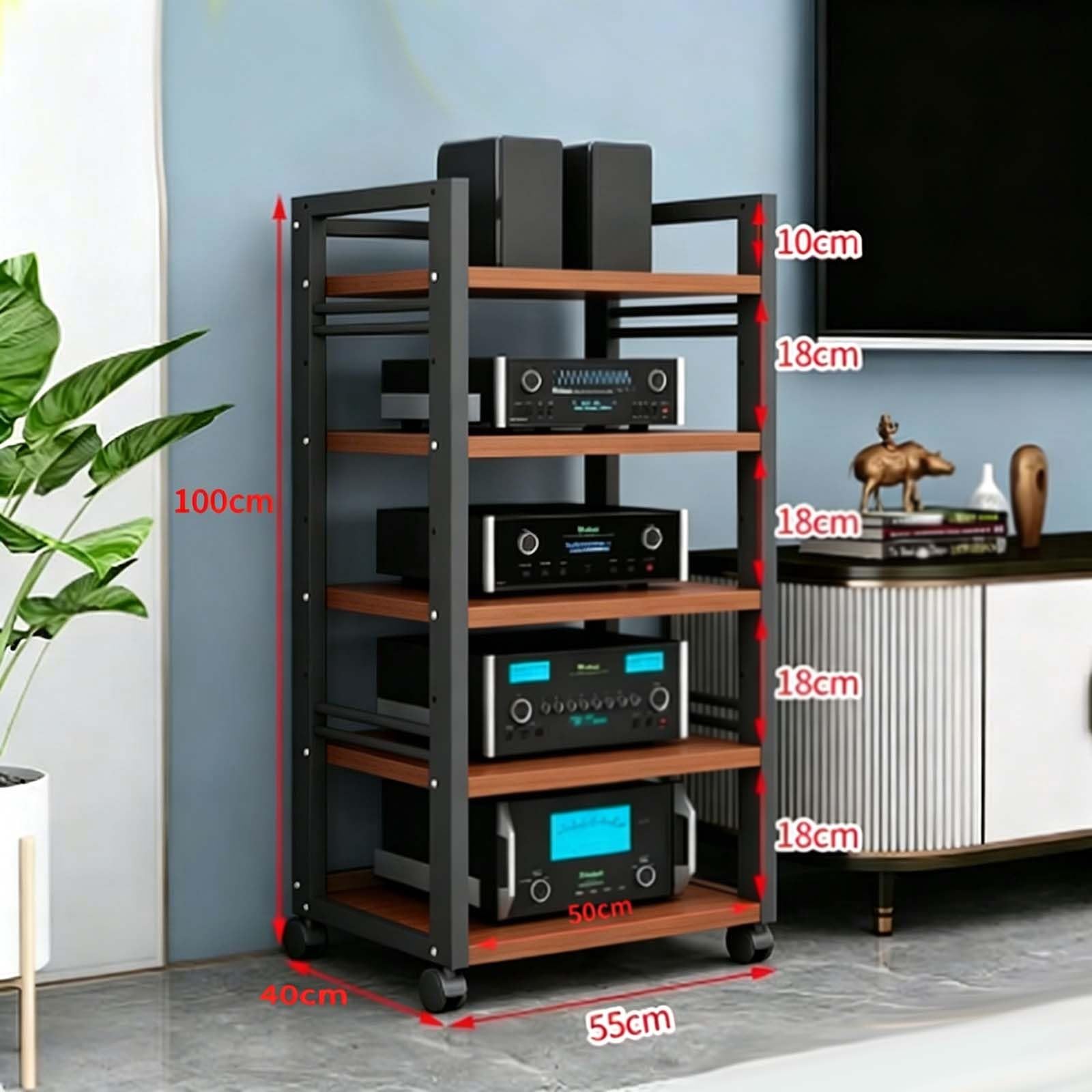 Supporto HiFi，hifi Mobile Multimediale Audio-video，A 5 Ripiani con Ruote Universali，Supporto multimediale AV regolabile per Soggiorno, Ufficio, Home Theater, Supporto TV Angolare