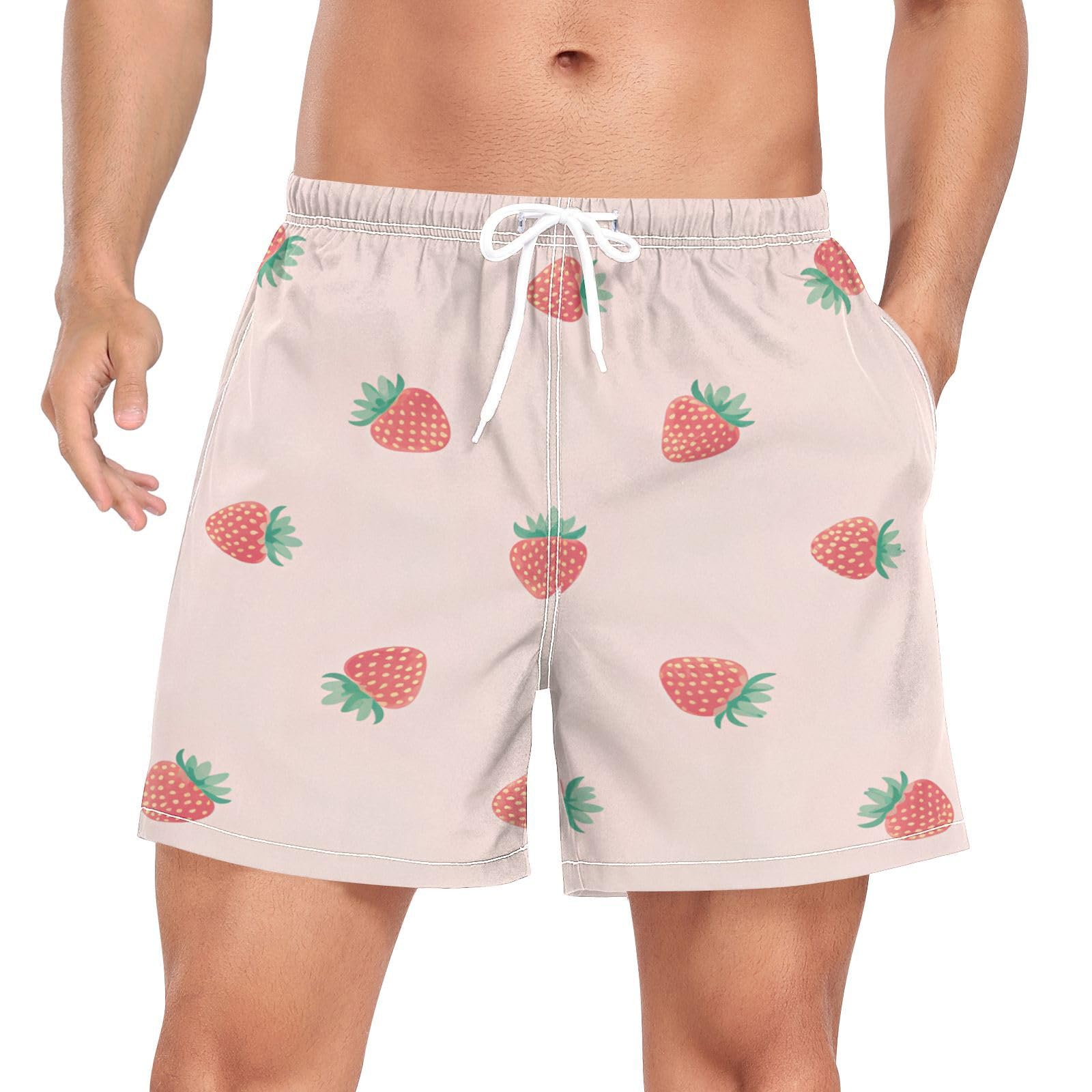 blueangle Pink Strawberry Mens Swim Trunks with Compression Liner 4.7" Inseam Quick Dry Bathing Suit（808）-picture-31