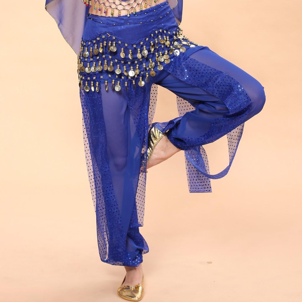 MUNAFIE Women's Harem Dance Pants - Genie & Jester Costume for Cosplay, Dance & Stage Performance Navy Blue - Image 4