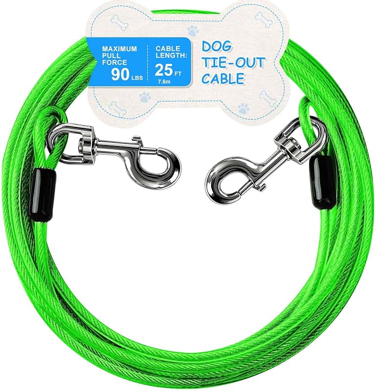 Guia de Contenção para Cães com Cabo de Aço Galvanizado e Gancho Giratório MooonGem Verde – 3,05 m a 15,24 m