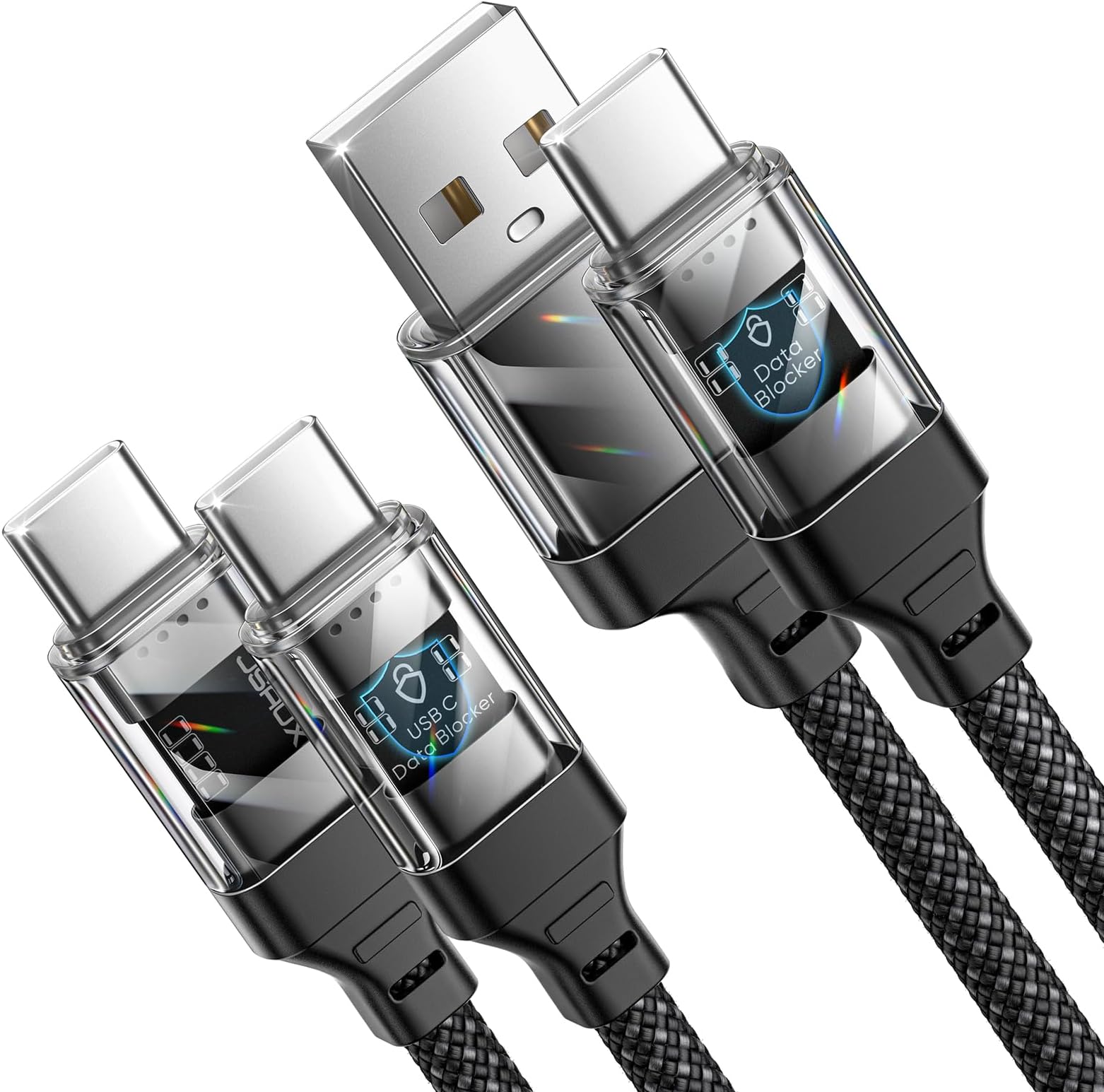 JSAUX Data Blocker Dual Charge-Only Cable Set, 100W USB C to USB C Cable Fast Charging 6.6ft & USB A to USB Cable 6.6ft, Type C Charging Cord Compatible with iPhone 16 15 Pro Max, Samsung Galaxy S24