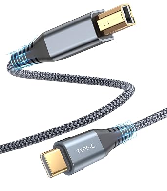 sweguard USB B to USB C Printer Cable High Speed Nylon Braided 6.6ft Grey