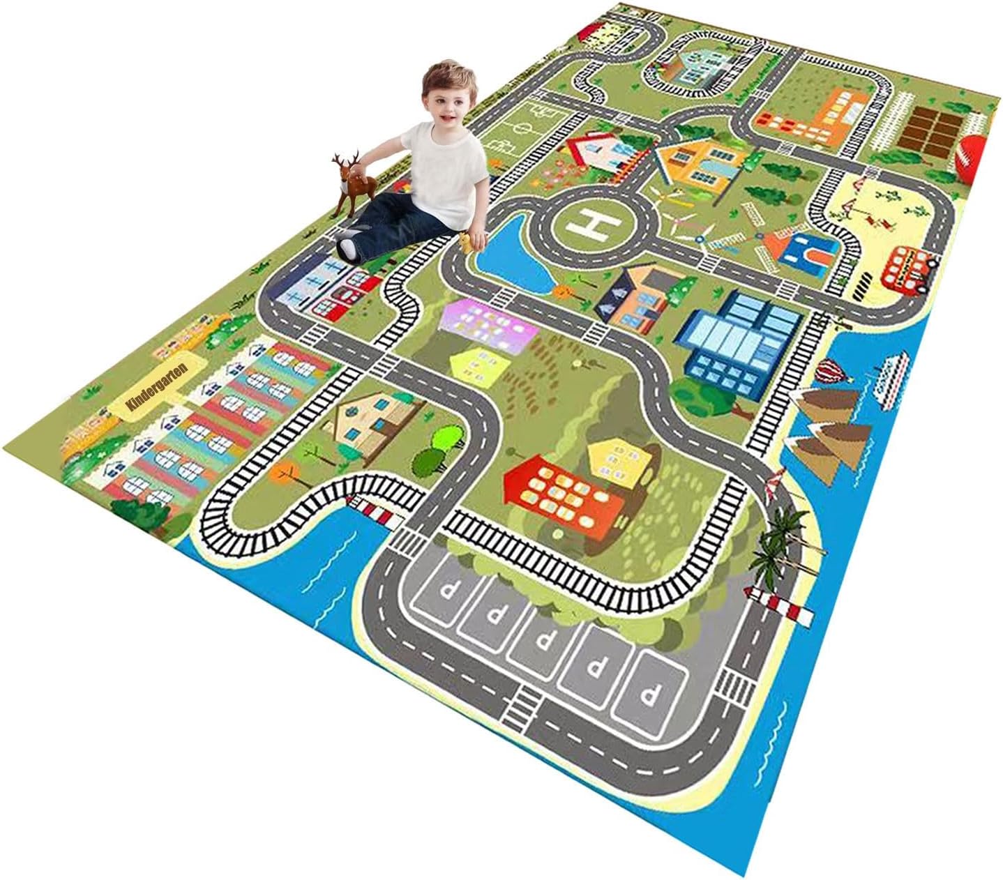 Alfombra Coches Infantil Alfombra de Juego Carretera, Juegos, HabitacióN Road Playmat para Jugar con Coches y Juguetes(B,80X120CM)