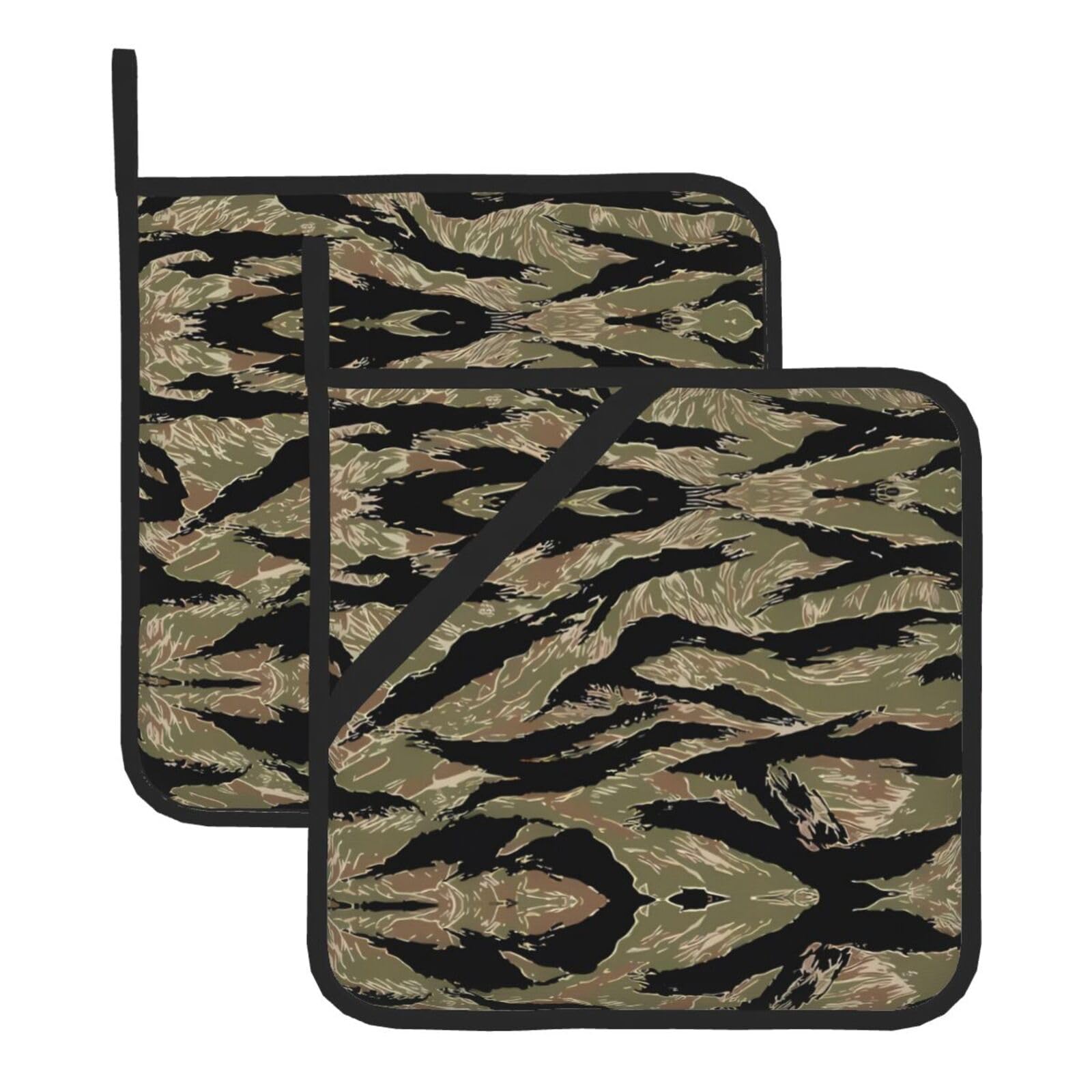 YYHWHJDE Tiger Stripe Camo Prints Square Hot Pads for Kitchen Counter - Waterproof Trivets with Hanging Loop, Heat Resistant Pot Covers for Dinning Table, Oven & BBQ - 2 Pack