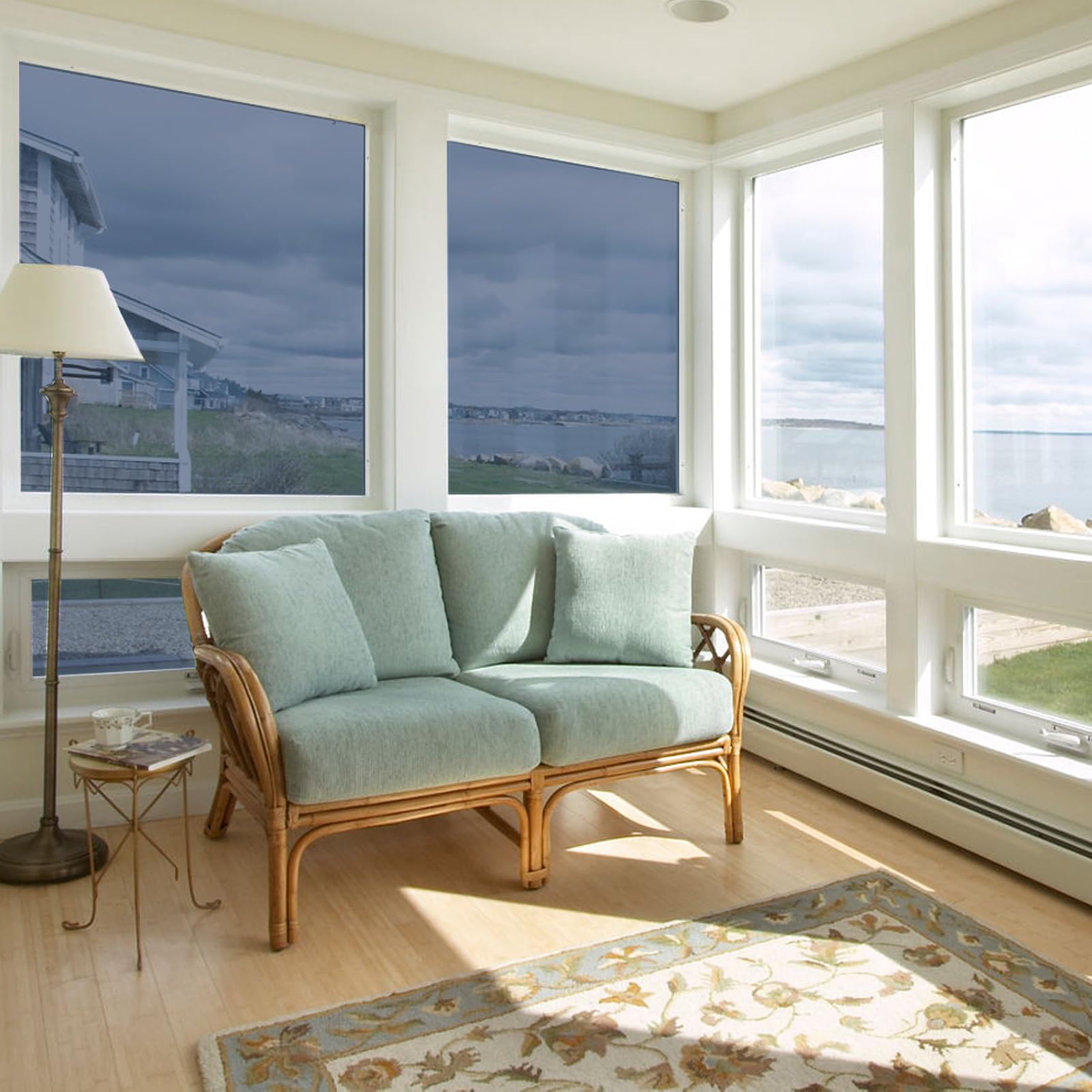 Shackcom Film Fenêtre Anti Regard Miroir sans Tain 90x200cm Bleu Argenté Film Solaire Adhésif Électrostatique sans Colle Anti UV & Anti Chaleur Occultant Protection de Soleil pour Maison Bureau