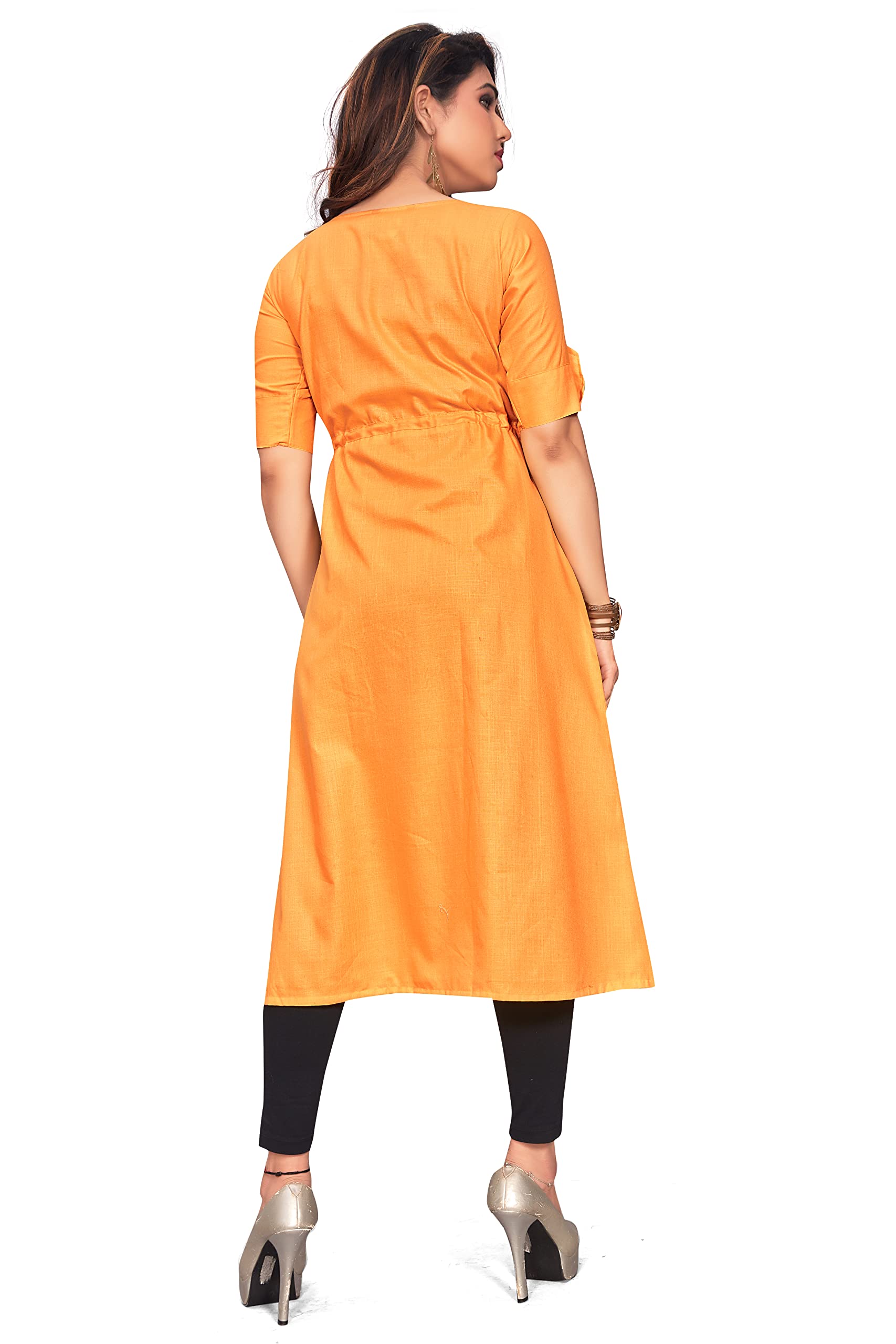 Leriya Fashion Designer Slub Cotton Fully Stitched Anarklai Kurti For Women & Girls On Jeans Palazzo Or Shrt (Xx-Large, Yellow)