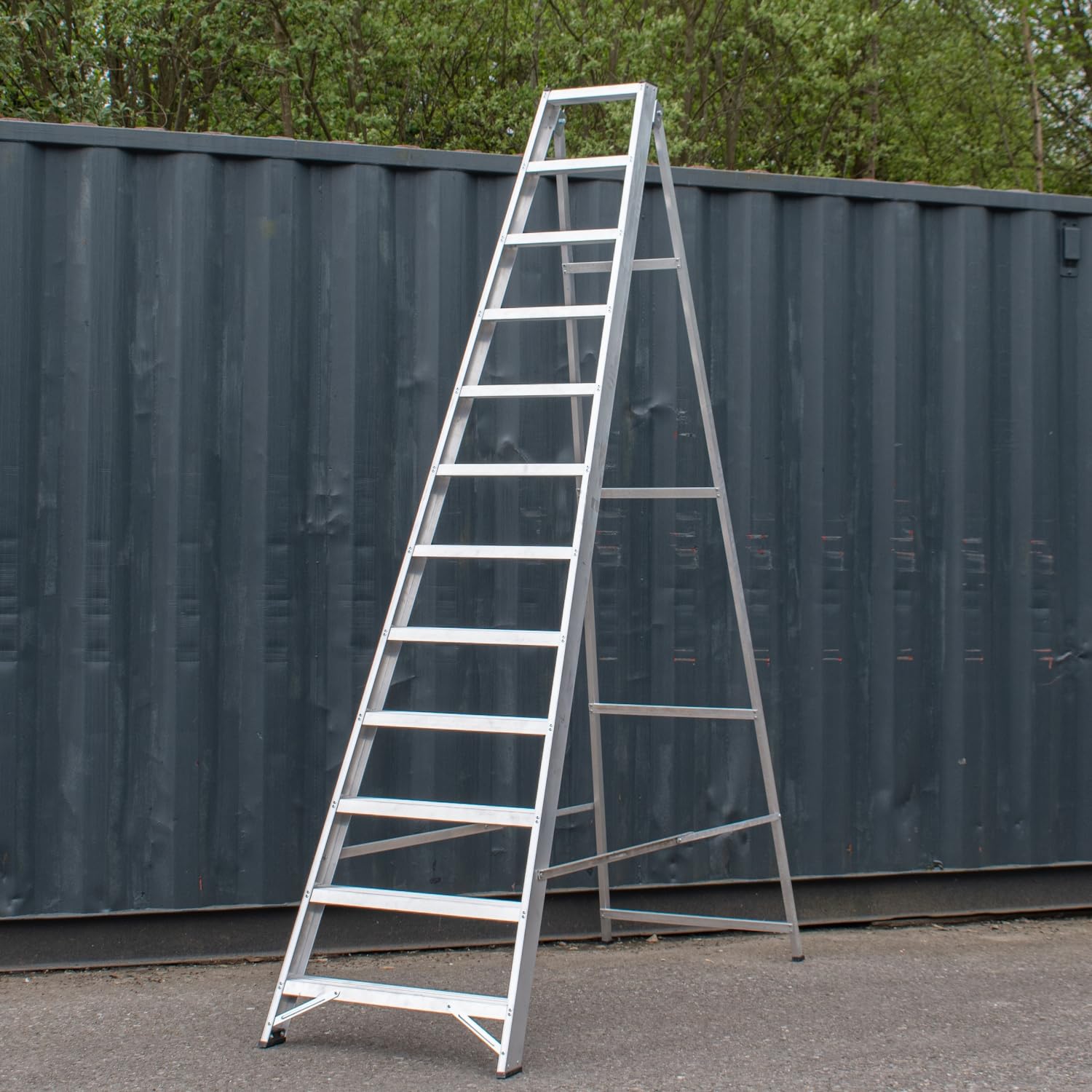 Bps Access Solutions Silver Bps® Industrial Swingback Step Ladder/Ladders | 150Kg Load Capacity | Aluminium | Heavy Duty | En131 Pro Certified | 2.58M Height | 12 Steps