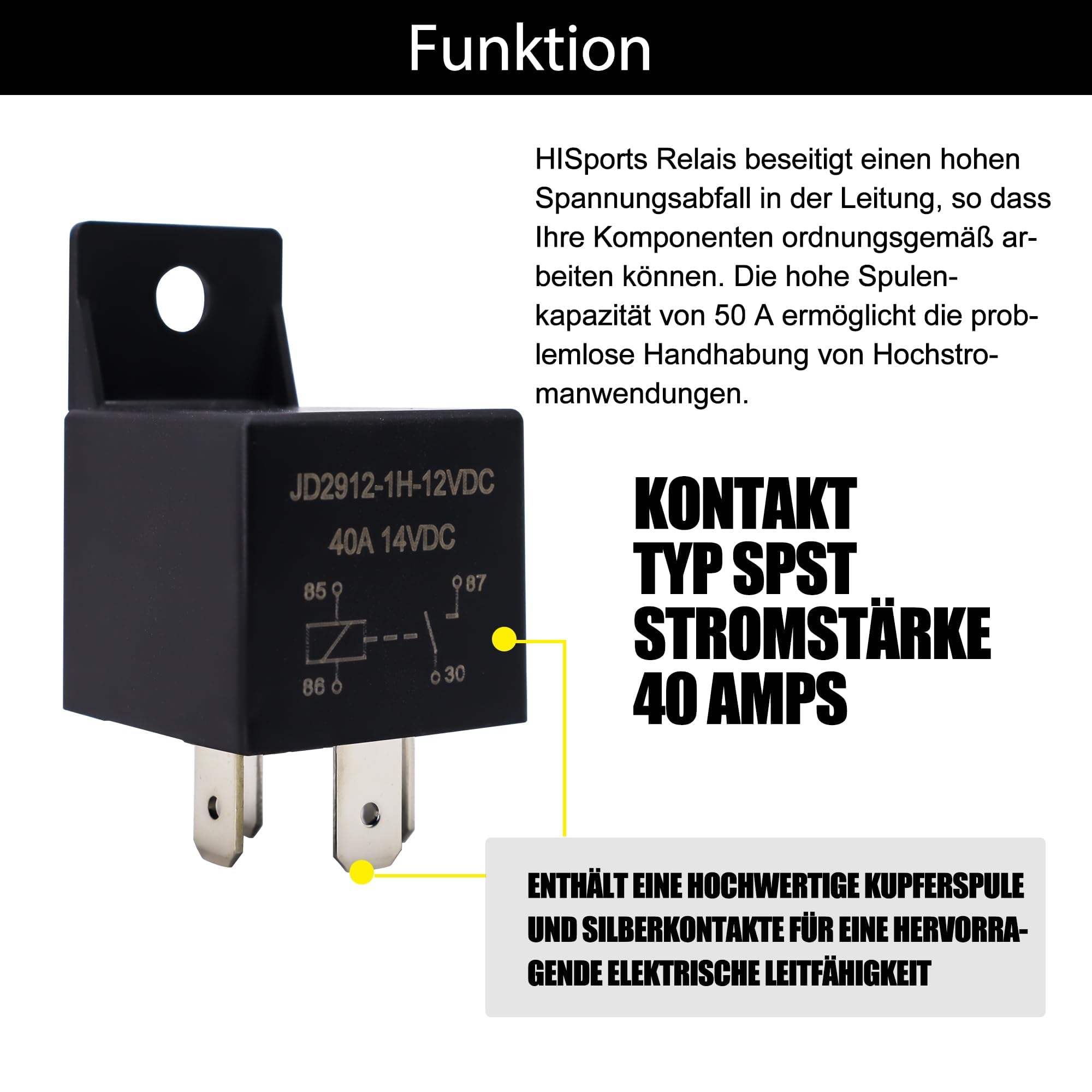 A ABSOPRO 2pz Auto Relè 5 Pin 12V 40Amp SPST Modello JD2912-1H-12VDC 40A 14VDC