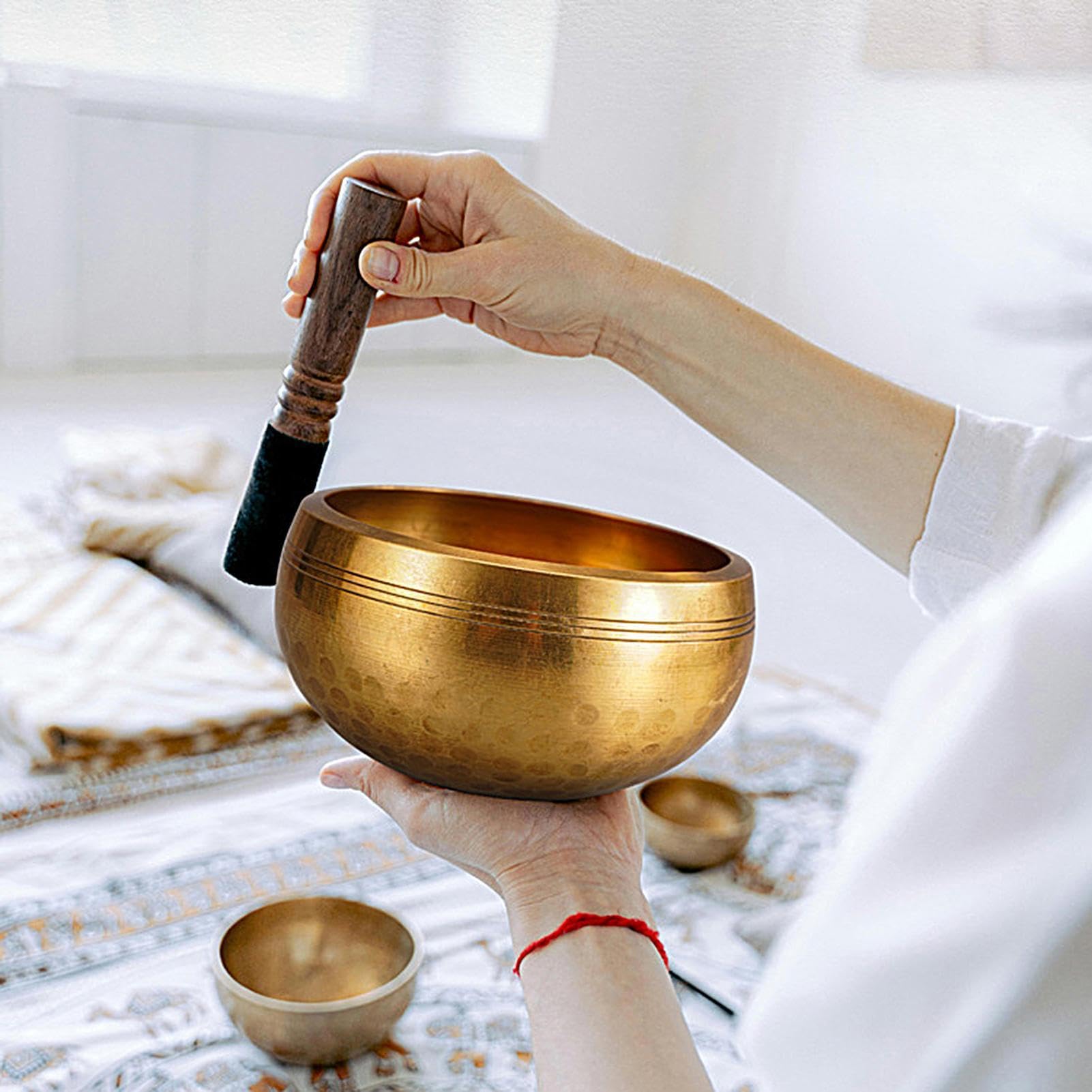 Set di campane tibetane per meditazione, in bronzo, realizzato a mano, per rilassamento profondo, decorazione per la casa, per yoga, spazi benessere, soggiorno, studio, mensole, tavoli e altri luoghi