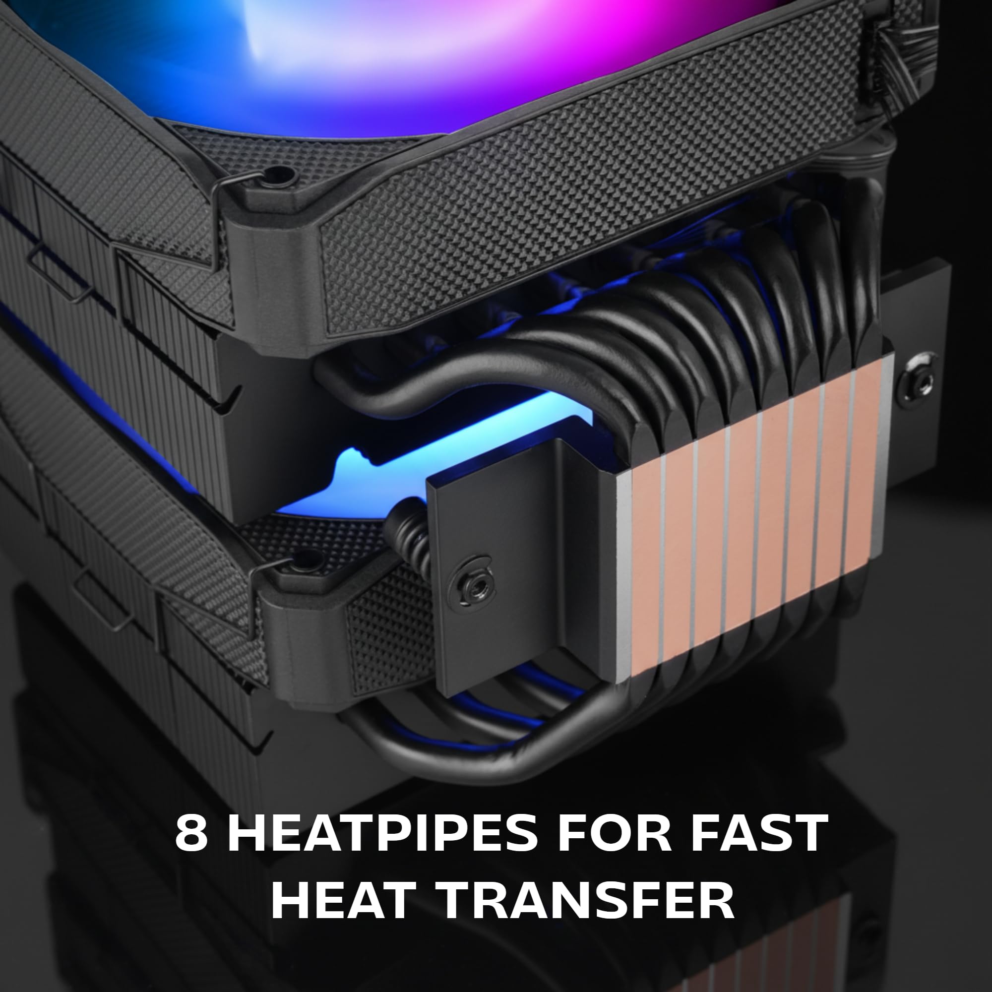 Mars Gaming MCPU-LCDPRO, Podwójny wieżowy radiator CPU 380W TDP, 8x Heatpipes HCT, 2x Wentylatory 120mm PWM FDB, Duży ekran LCD, Oświetlenie ARGB Infinity Mirror, Kompatybilność z Intel i AMD, Czarny