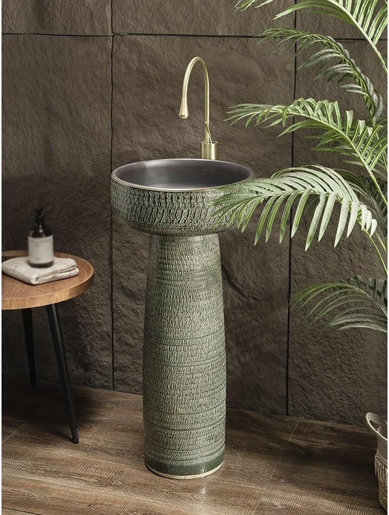 Bathroom Countertop Vessel Sink Pedestal Sink Outdoor Wash Basin, Garden Column Floor-standing Pedestal Sink Vanity
