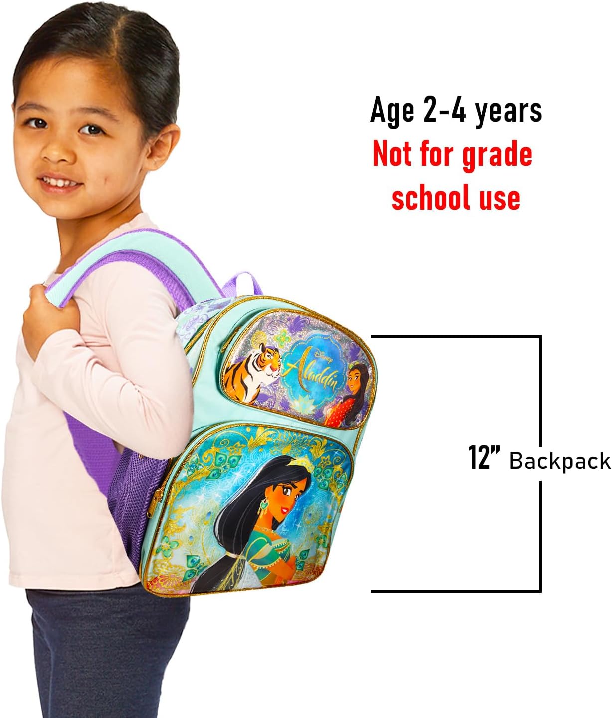 Princess Jasmine Mini Backpack - 12" Jasmine Backpack | Disney's Aladdin School Supplies for Toddler Girls